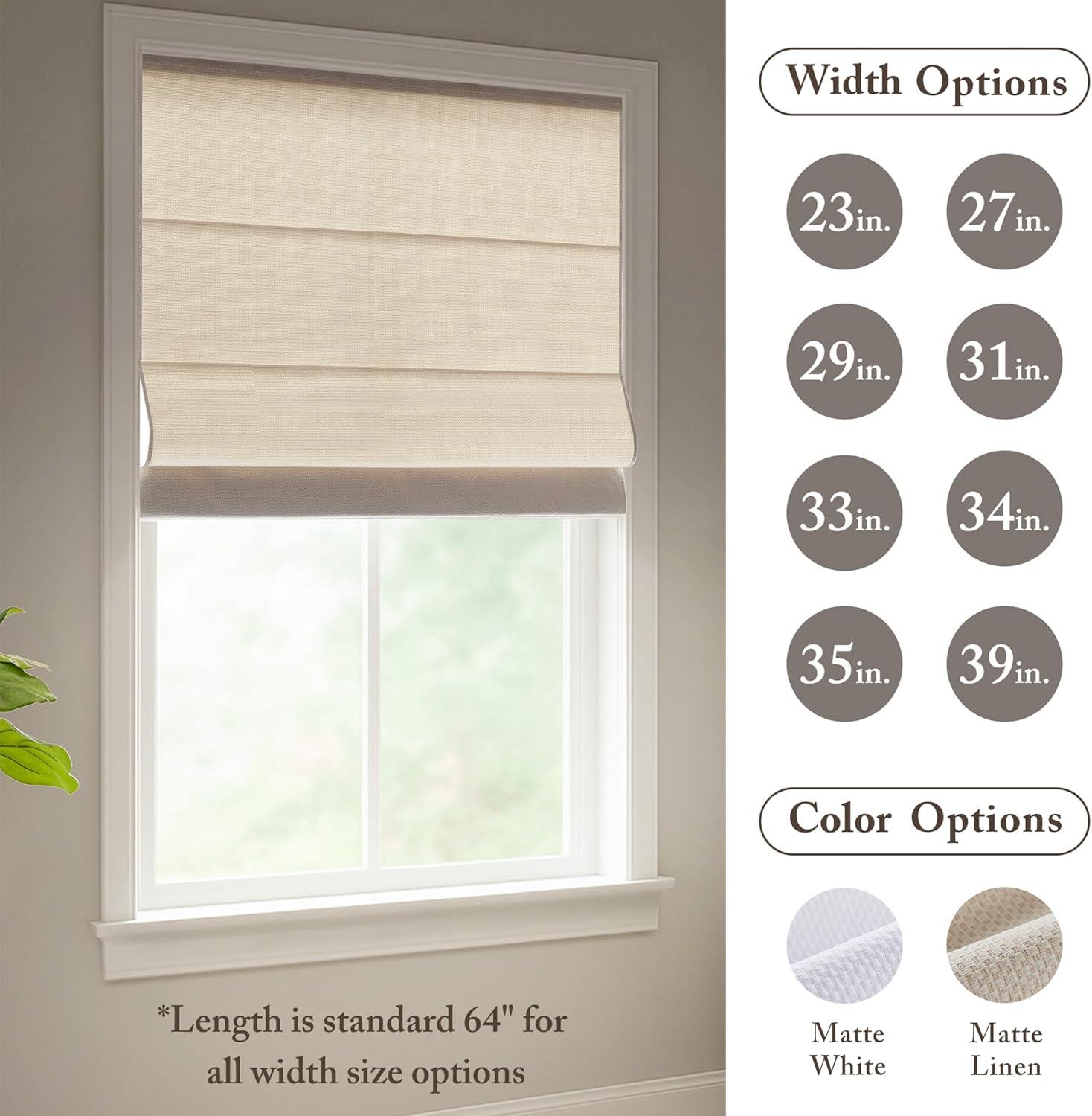imageMadison Park Galen Matte White Cordless Roman Shades Fabric Privacy Single Panel Darkening Energy Efficient Thermal Insulated Window Blind Treatment for Home Living Room Decor 23quot W x 64quot HBasketweave Matte Linen