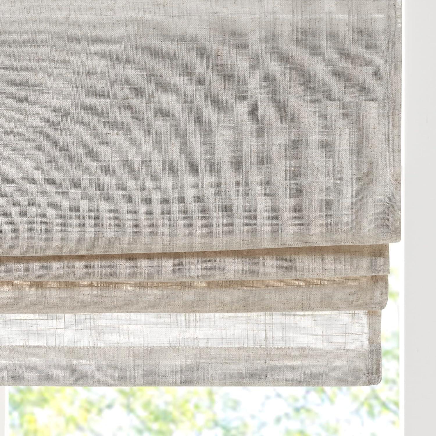 imageMadison Park Galen Matte White Cordless Roman Shades Fabric Privacy Single Panel Darkening Energy Efficient Thermal Insulated Window Blind Treatment for Home Living Room Decor 23quot W x 64quot HLinen Blend Natural