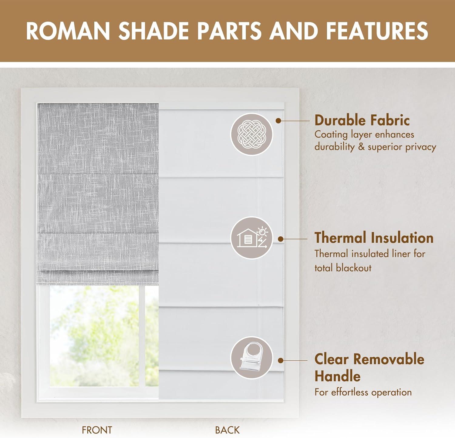 imageMadison Park Galen Matte White Cordless Roman Shades Fabric Privacy Single Panel Darkening Energy Efficient Thermal Insulated Window Blind Treatment for Home Living Room Decor 23quot W x 64quot HSlubtextured Light Grey