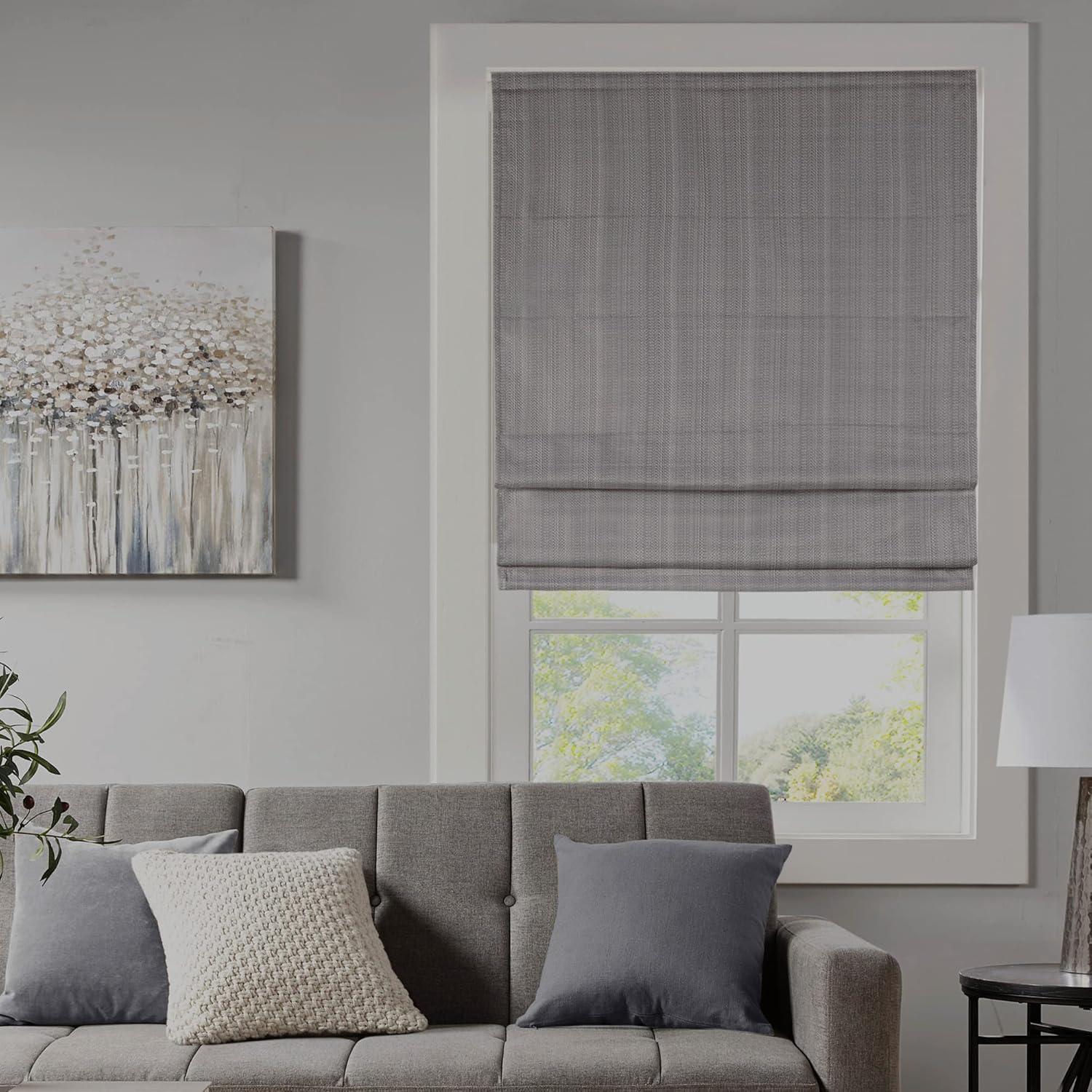 imageMadison Park Galen Matte White Cordless Roman Shades Fabric Privacy Single Panel Darkening Energy Efficient Thermal Insulated Window Blind Treatment for Home Living Room Decor 23quot W x 64quot HBasketweave Sheen Grey