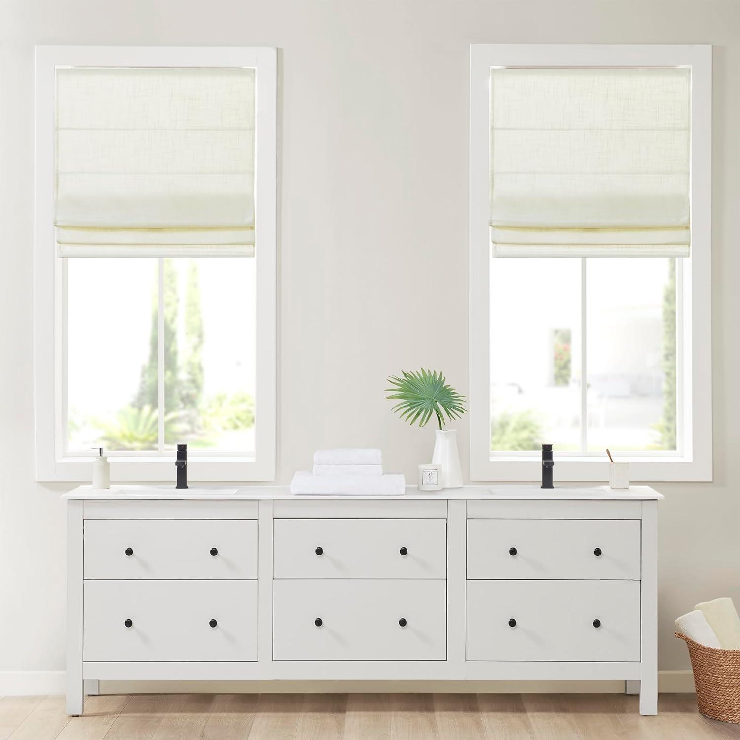 imageMadison Park Galen Matte White Cordless Roman Shades Fabric Privacy Single Panel Darkening Energy Efficient Thermal Insulated Window Blind Treatment for Home Living Room Decor 23quot W x 64quot HLinen Blend Ivory