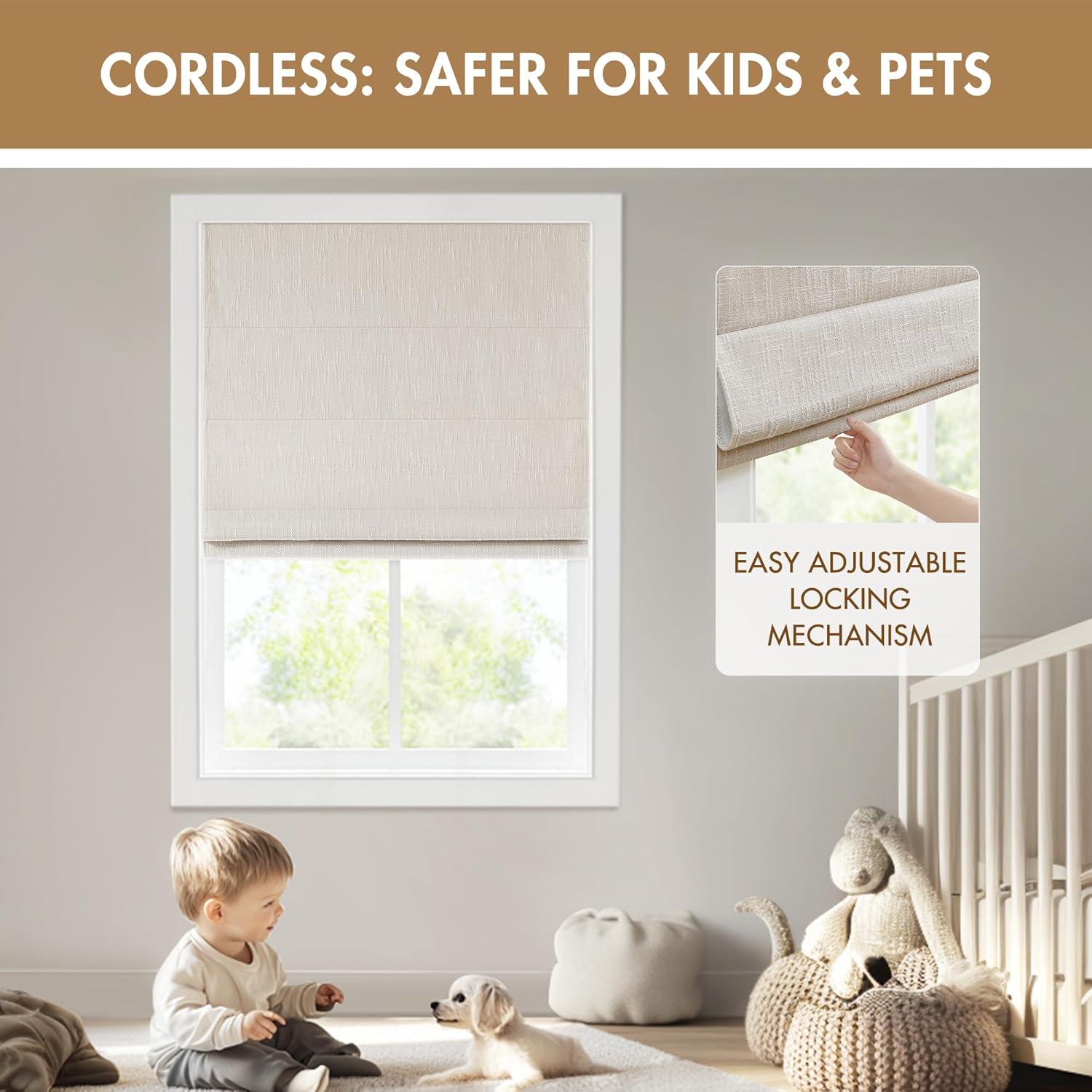 imageMadison Park Galen Matte White Cordless Roman Shades Fabric Privacy Single Panel Darkening Energy Efficient Thermal Insulated Window Blind Treatment for Home Living Room Decor 23quot W x 64quot HSlubtextured Linen