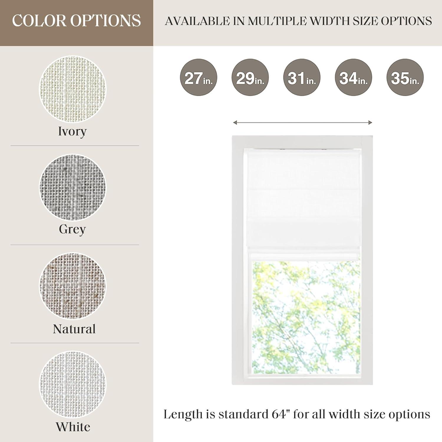 imageMadison Park Galen Matte White Cordless Roman Shades Fabric Privacy Single Panel Darkening Energy Efficient Thermal Insulated Window Blind Treatment for Home Living Room Decor 23quot W x 64quot HLinen Blend White