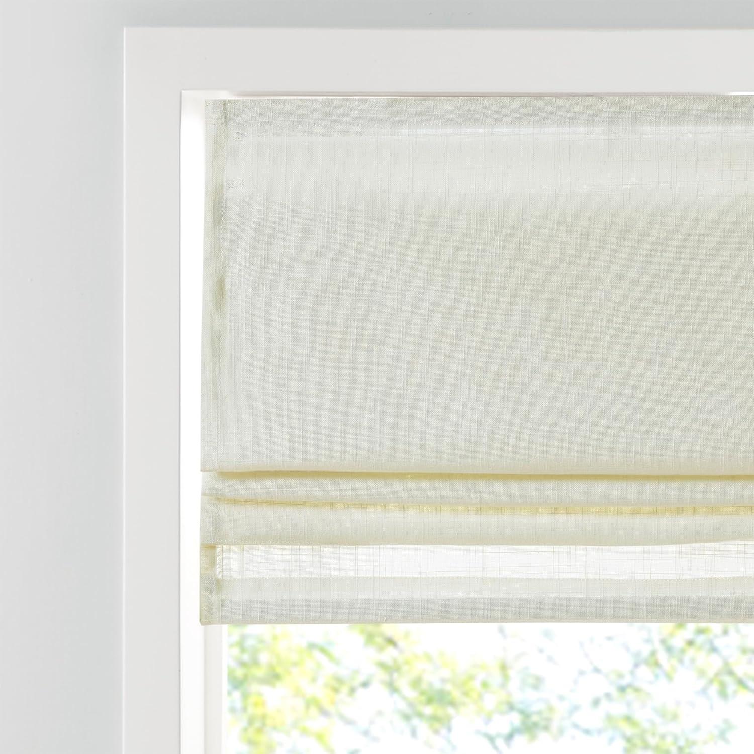 imageMadison Park Galen Matte White Cordless Roman Shades Fabric Privacy Single Panel Darkening Energy Efficient Thermal Insulated Window Blind Treatment for Home Living Room Decor 23quot W x 64quot HLinen Blend Ivory