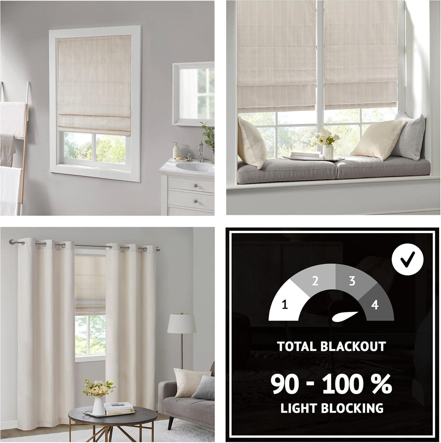 imageMadison Park Galen Matte White Cordless Roman Shades Fabric Privacy Single Panel Darkening Energy Efficient Thermal Insulated Window Blind Treatment for Home Living Room Decor 23quot W x 64quot HBasketweave Sheen Ivory
