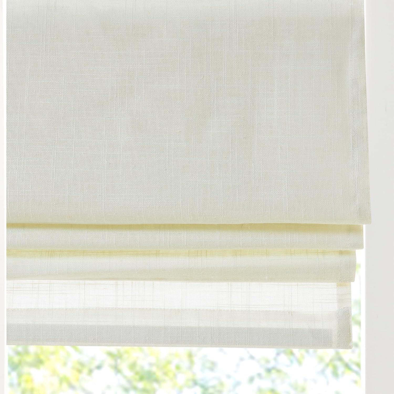imageMadison Park Galen Matte White Cordless Roman Shades Fabric Privacy Single Panel Darkening Energy Efficient Thermal Insulated Window Blind Treatment for Home Living Room Decor 23quot W x 64quot HLinen Blend Ivory