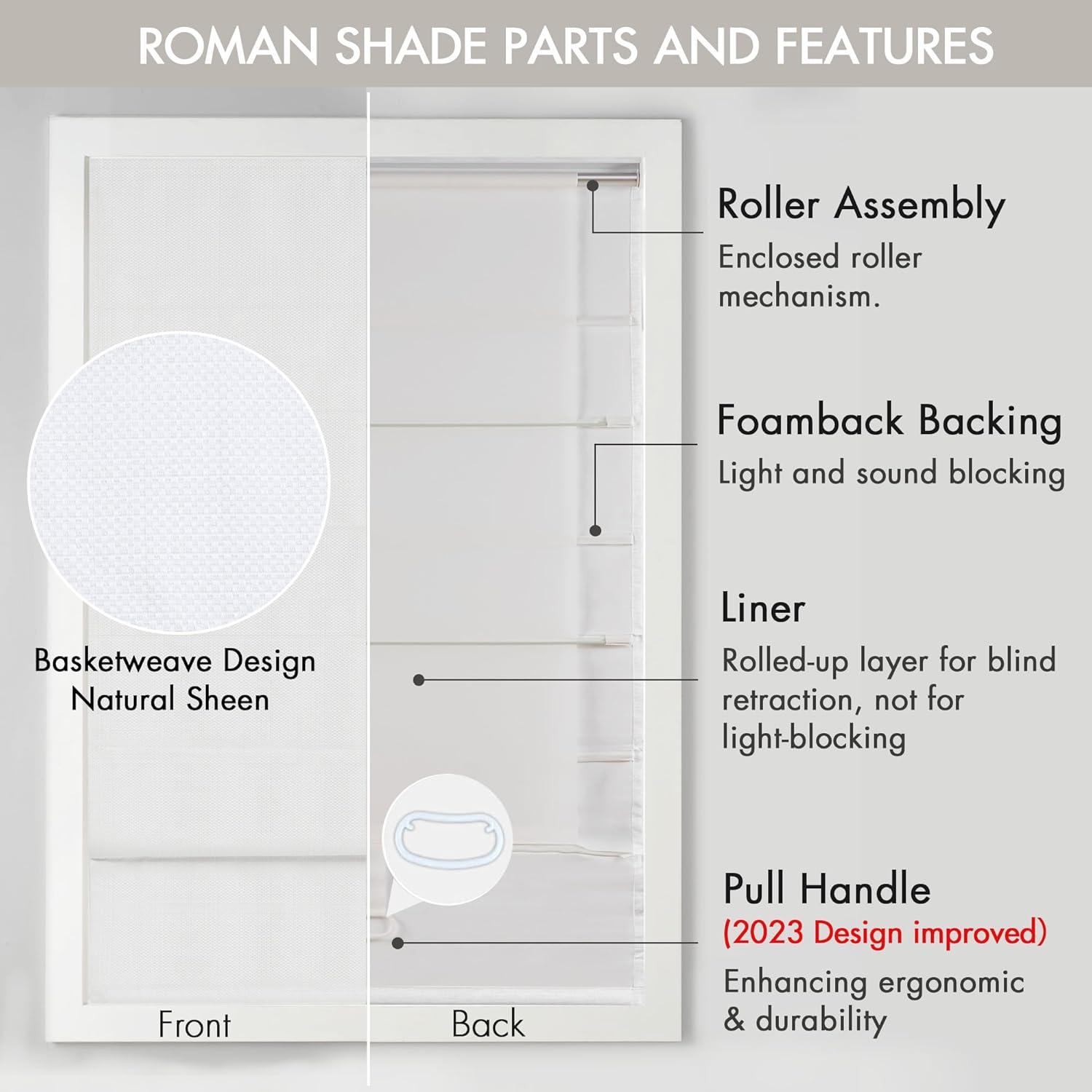 imageMadison Park Galen Matte White Cordless Roman Shades Fabric Privacy Single Panel Darkening Energy Efficient Thermal Insulated Window Blind Treatment for Home Living Room Decor 23quot W x 64quot HBasketweave Sheen White