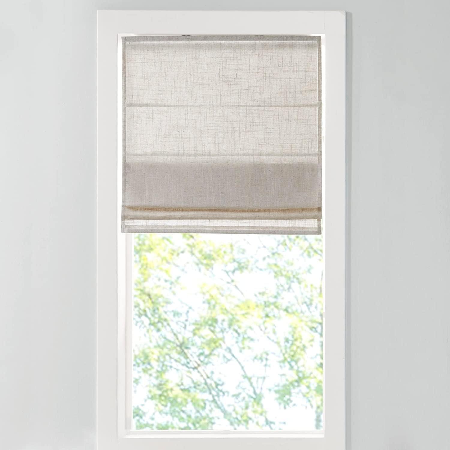 imageMadison Park Galen Matte White Cordless Roman Shades Fabric Privacy Single Panel Darkening Energy Efficient Thermal Insulated Window Blind Treatment for Home Living Room Decor 23quot W x 64quot HLinen Blend Natural
