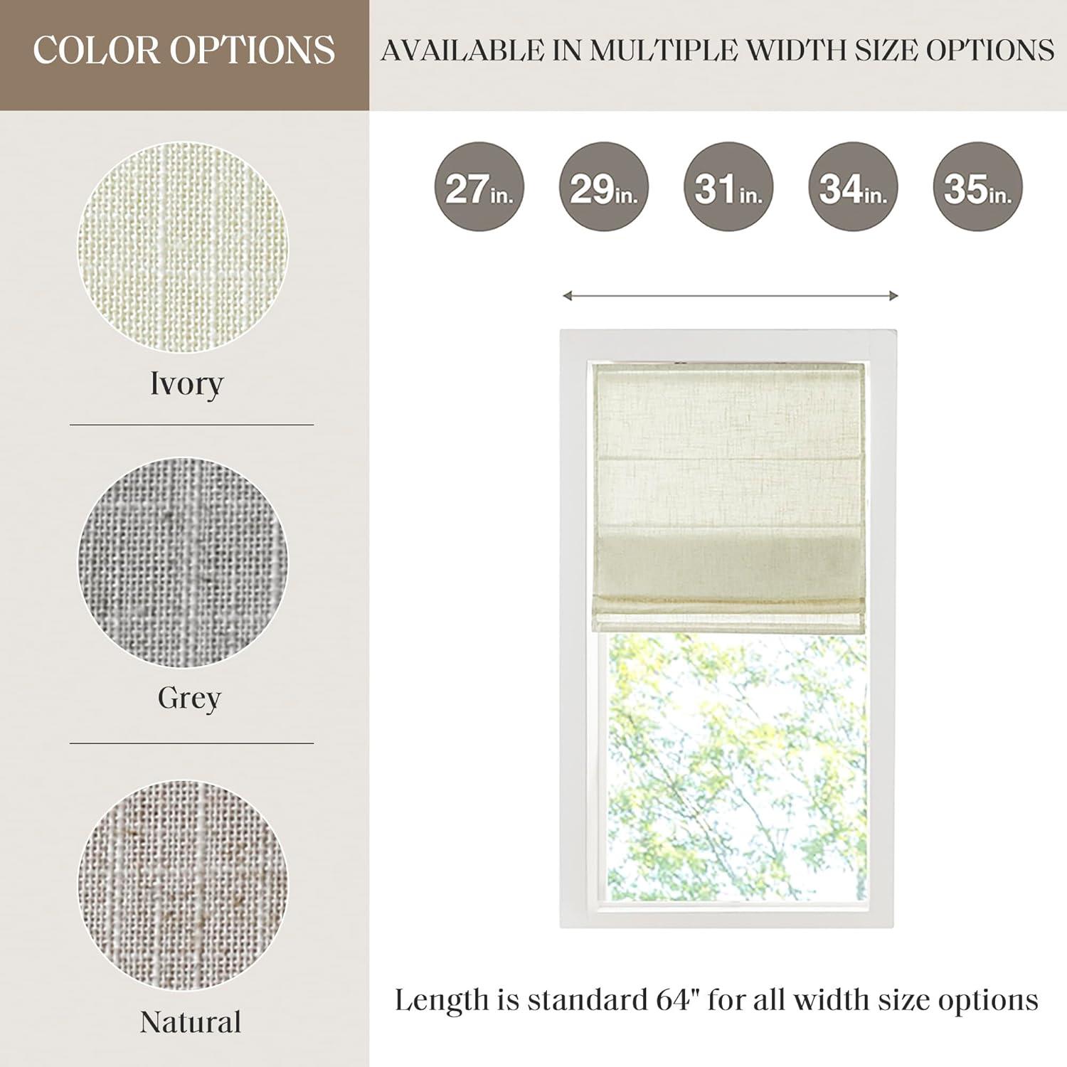 imageMadison Park Galen Matte White Cordless Roman Shades Fabric Privacy Single Panel Darkening Energy Efficient Thermal Insulated Window Blind Treatment for Home Living Room Decor 23quot W x 64quot HLinen Blend Ivory