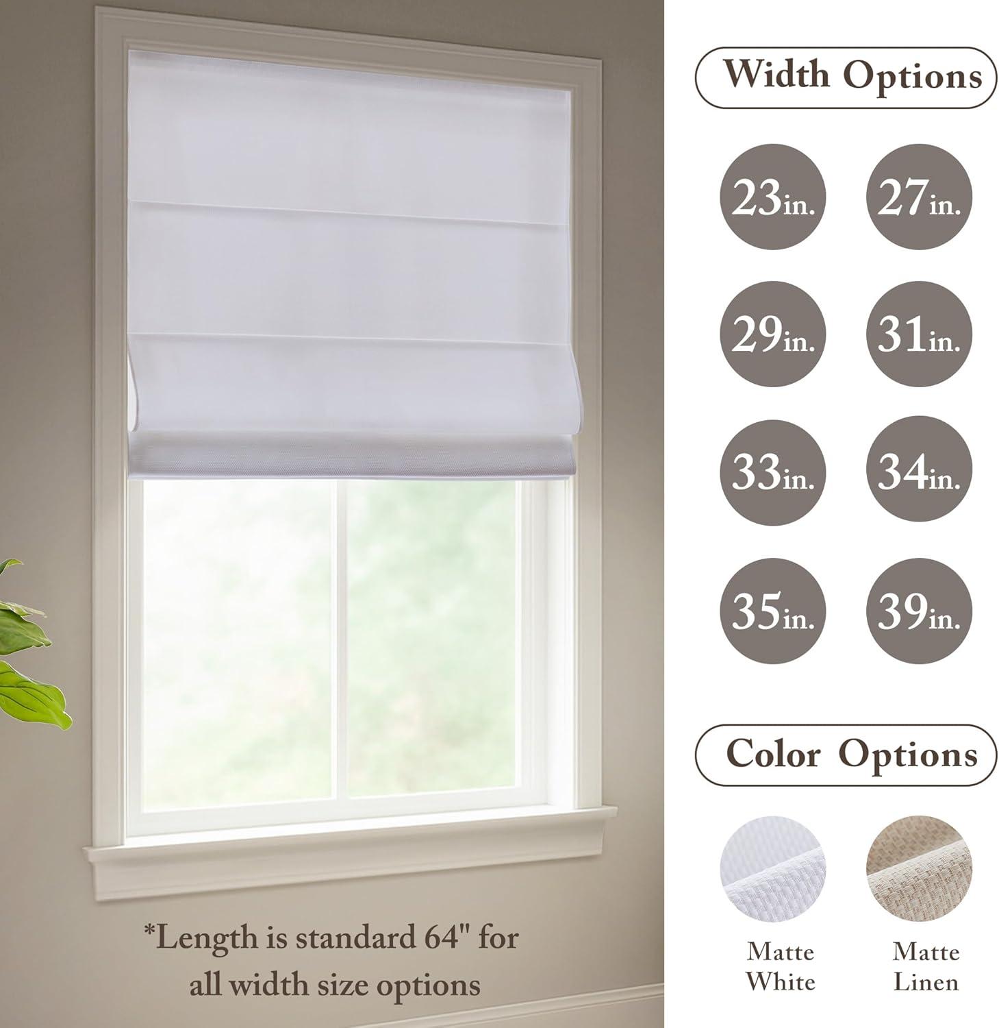 imageMadison Park Galen Matte White Cordless Roman Shades Fabric Privacy Single Panel Darkening Energy Efficient Thermal Insulated Window Blind Treatment for Home Living Room Decor 23quot W x 64quot HBasketweave Matte White