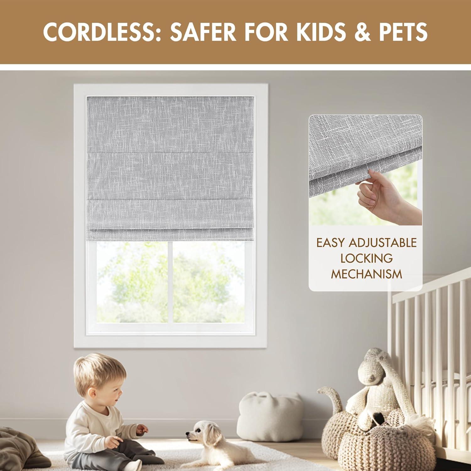 imageMadison Park Galen Matte White Cordless Roman Shades Fabric Privacy Single Panel Darkening Energy Efficient Thermal Insulated Window Blind Treatment for Home Living Room Decor 23quot W x 64quot HSlubtextured Light Grey