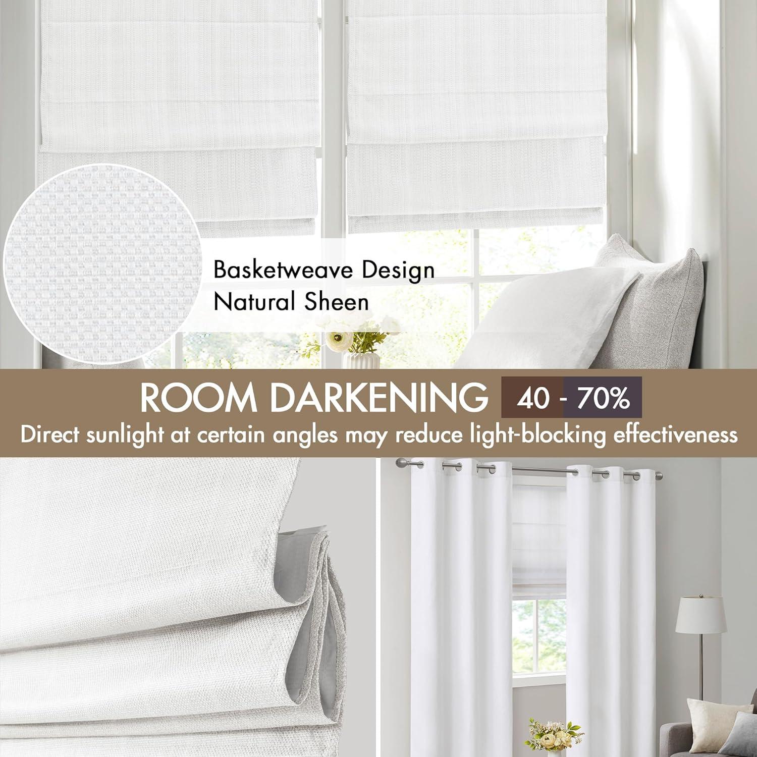 imageMadison Park Galen Matte White Cordless Roman Shades Fabric Privacy Single Panel Darkening Energy Efficient Thermal Insulated Window Blind Treatment for Home Living Room Decor 23quot W x 64quot HBasketweave Sheen White