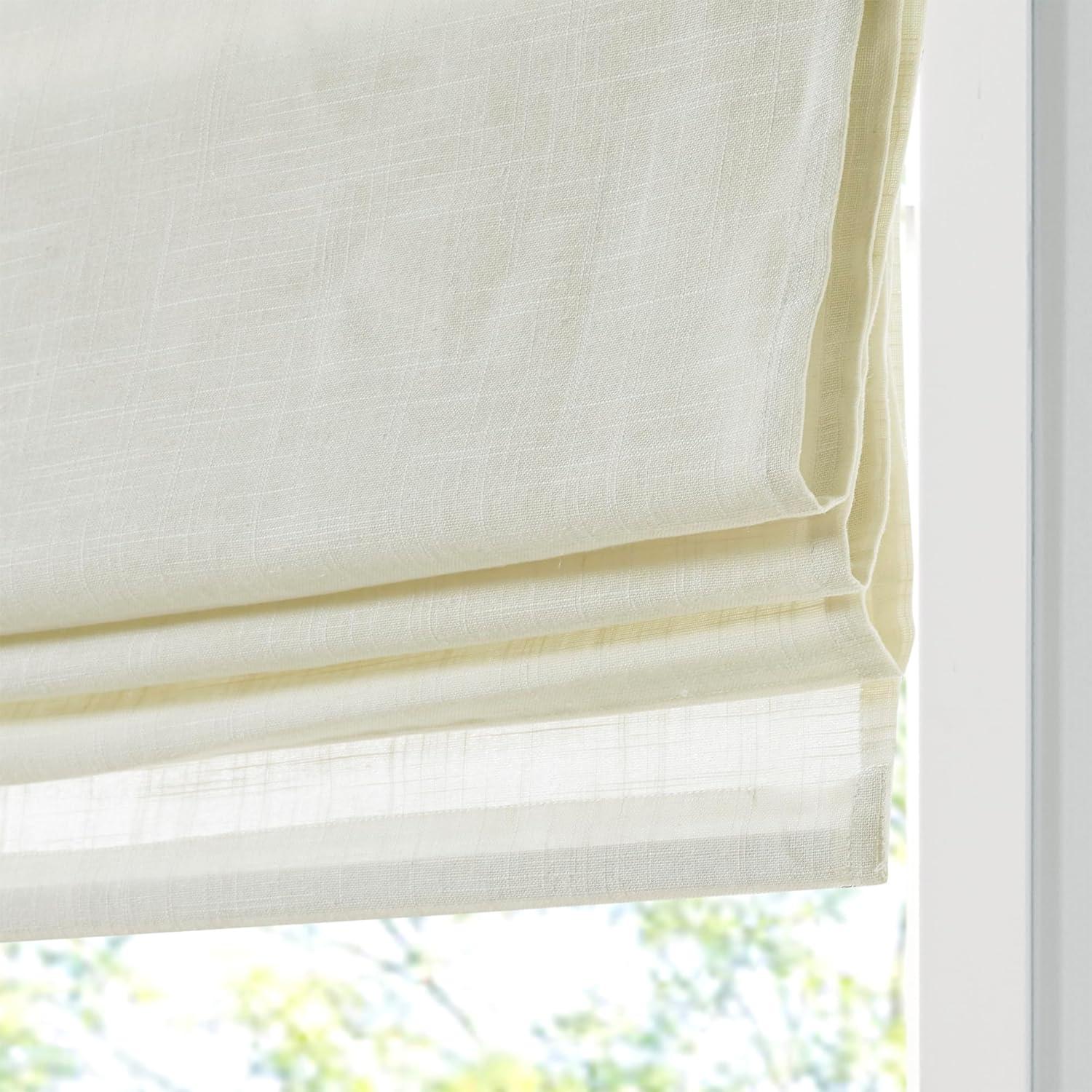 imageMadison Park Galen Matte White Cordless Roman Shades Fabric Privacy Single Panel Darkening Energy Efficient Thermal Insulated Window Blind Treatment for Home Living Room Decor 23quot W x 64quot HLinen Blend Ivory