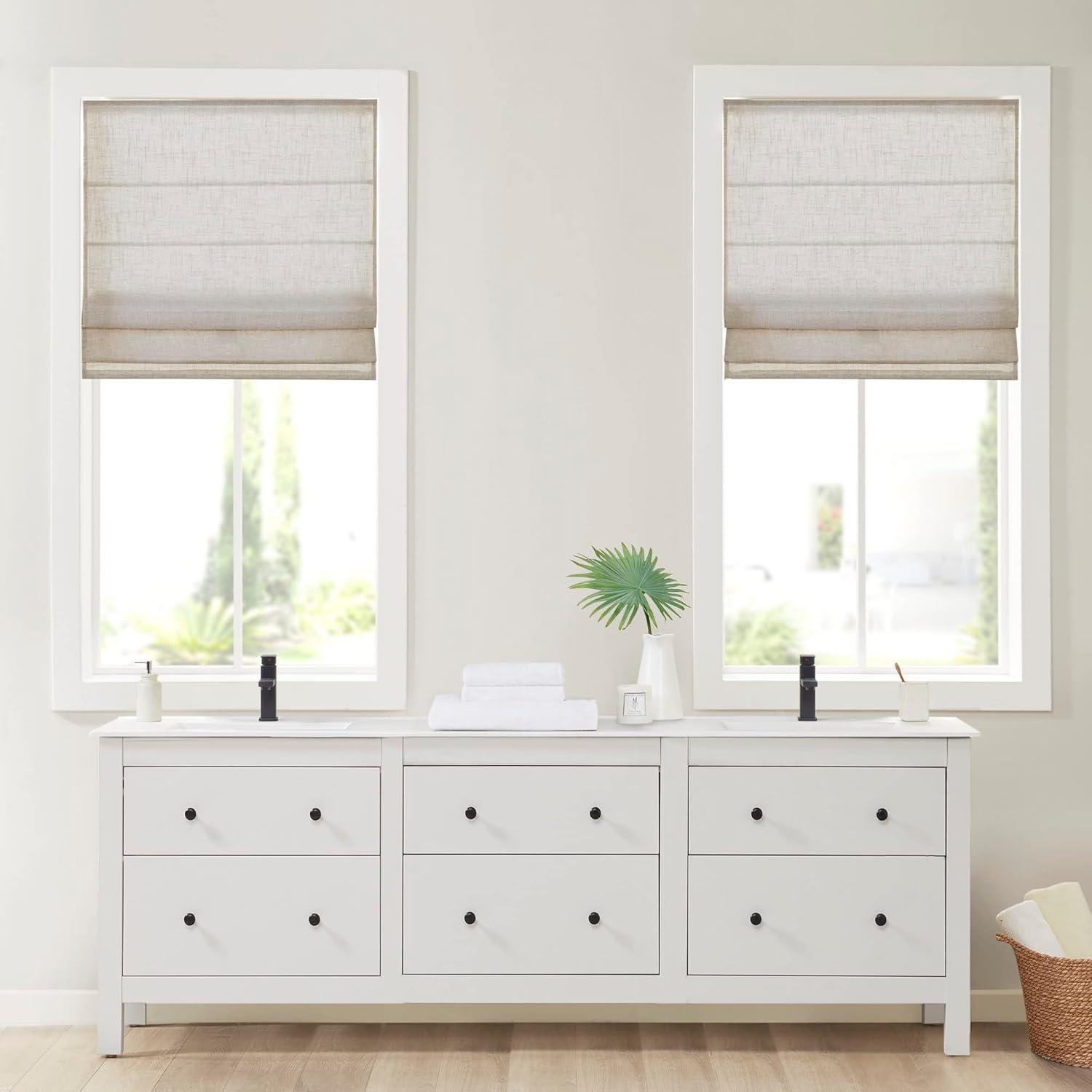 imageMadison Park Galen Matte White Cordless Roman Shades Fabric Privacy Single Panel Darkening Energy Efficient Thermal Insulated Window Blind Treatment for Home Living Room Decor 23quot W x 64quot HLinen Blend Natural