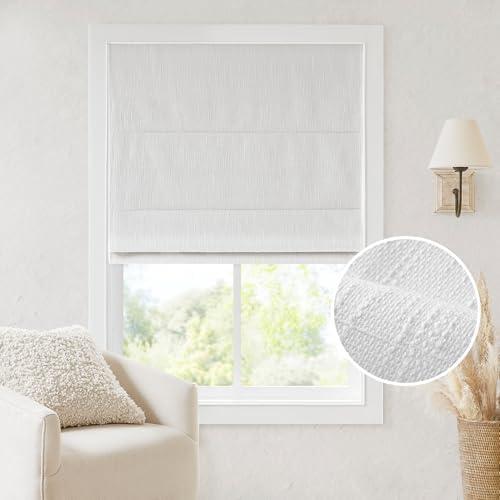 imageMadison Park Galen Matte White Cordless Roman Shades Fabric Privacy Single Panel Darkening Energy Efficient Thermal Insulated Window Blind Treatment for Home Living Room Decor 23quot W x 64quot HSlubtextured White
