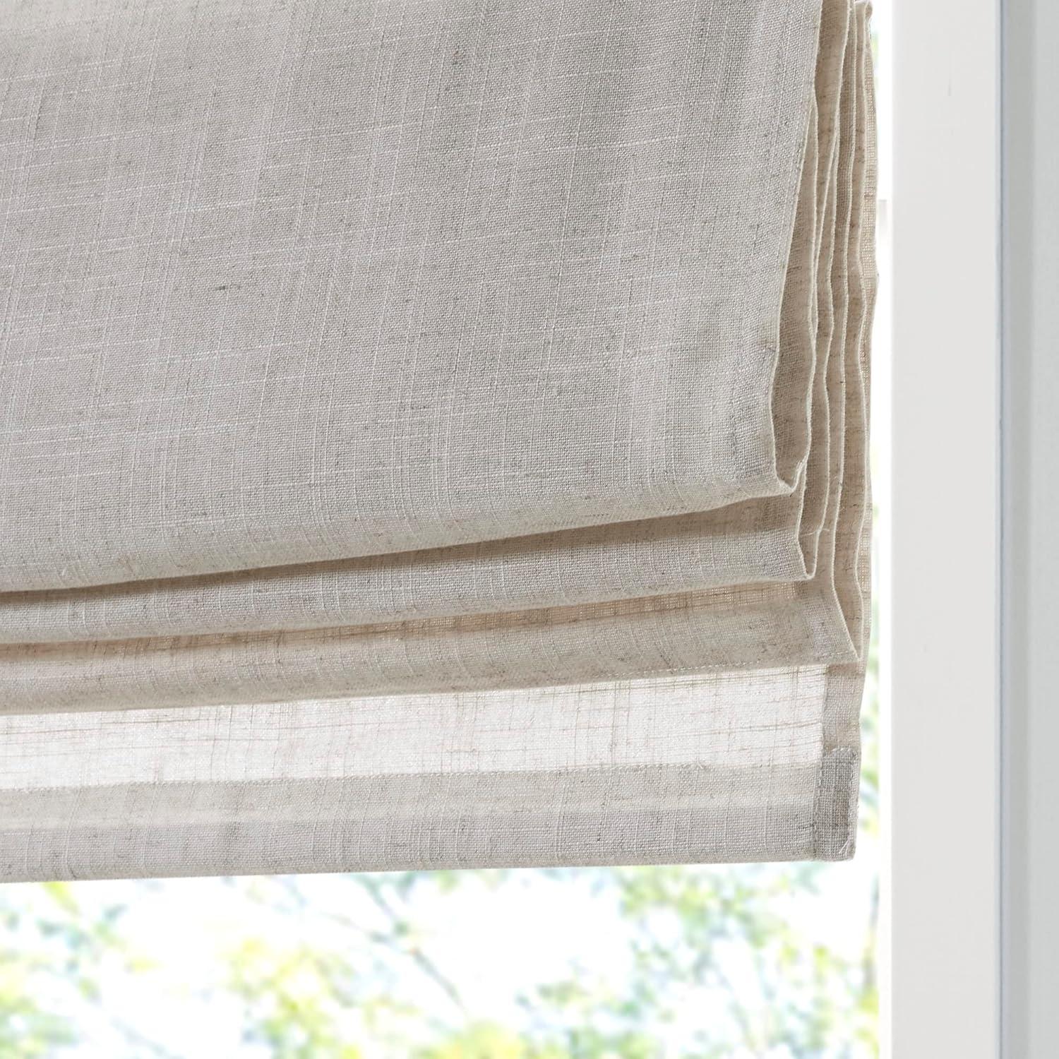 imageMadison Park Galen Matte White Cordless Roman Shades Fabric Privacy Single Panel Darkening Energy Efficient Thermal Insulated Window Blind Treatment for Home Living Room Decor 23quot W x 64quot HLinen Blend Natural