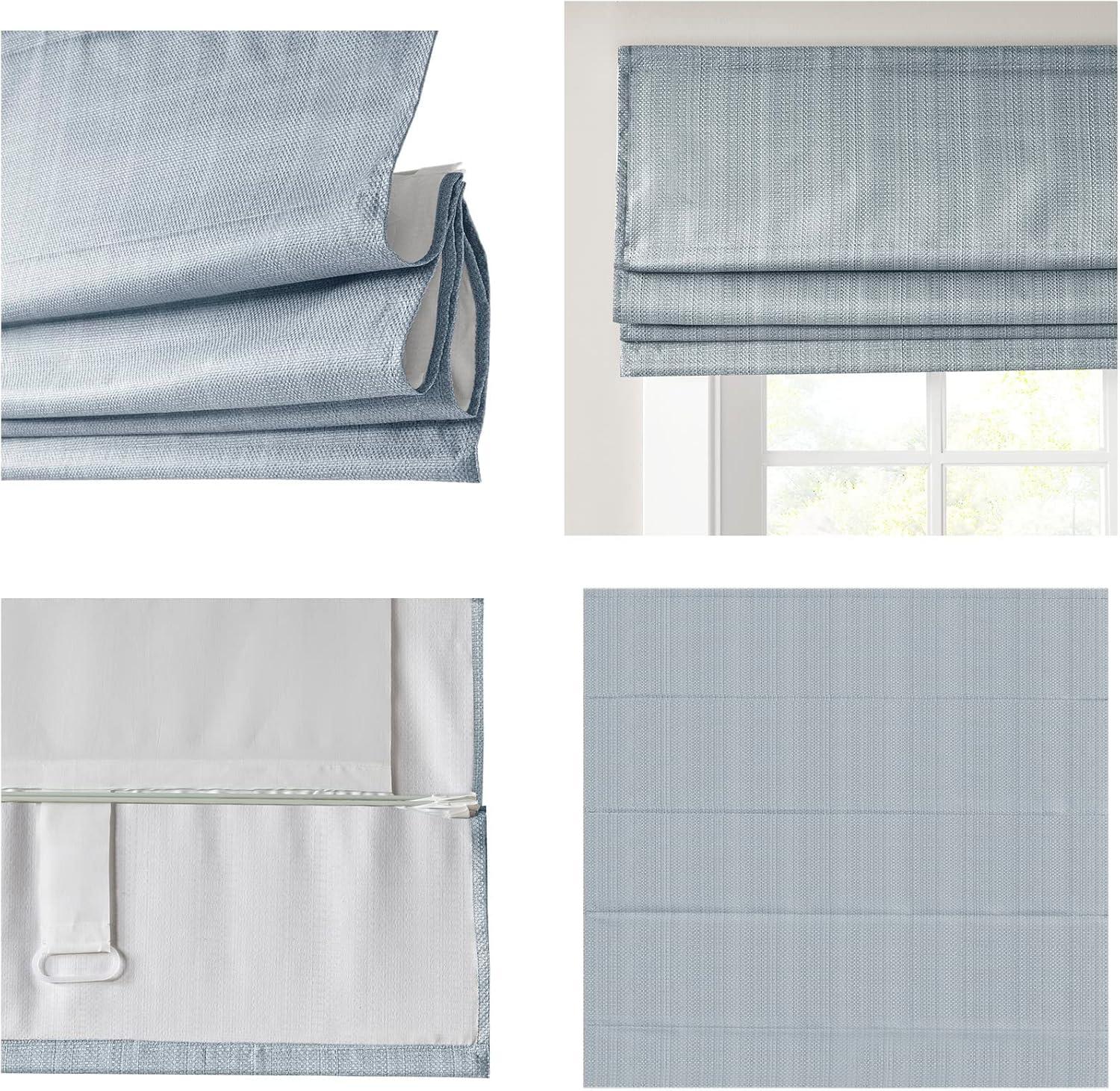 imageMadison Park Galen Matte White Cordless Roman Shades Fabric Privacy Single Panel Darkening Energy Efficient Thermal Insulated Window Blind Treatment for Home Living Room Decor 23quot W x 64quot HBasketweave Sheen Blue