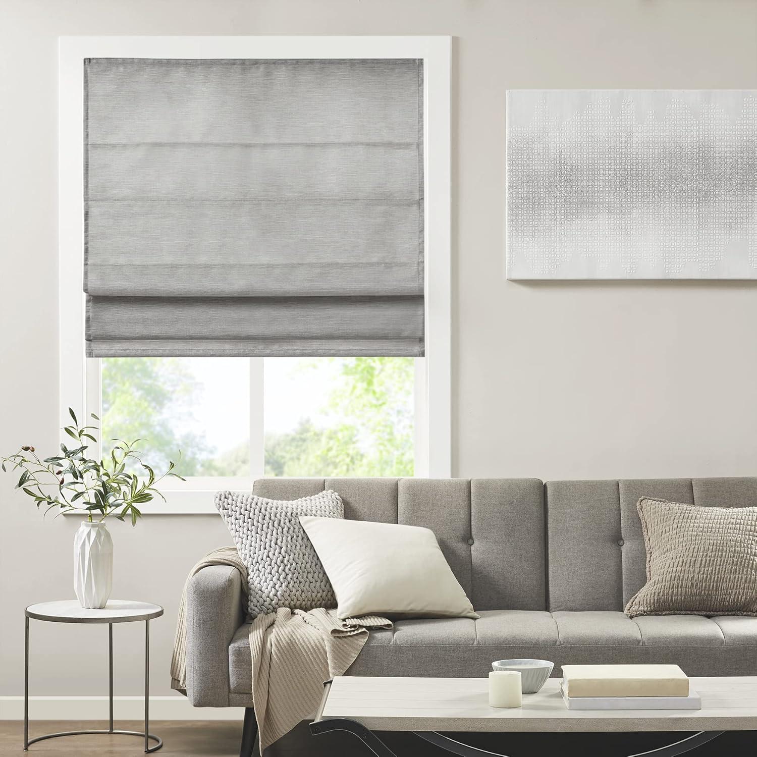 imageMadison Park Galen Matte White Cordless Roman Shades Fabric Privacy Single Panel Darkening Energy Efficient Thermal Insulated Window Blind Treatment for Home Living Room Decor 23quot W x 64quot HPrinted Faux Silk Grey