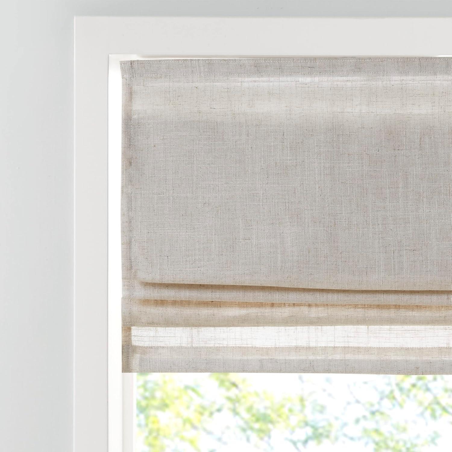imageMadison Park Galen Matte White Cordless Roman Shades Fabric Privacy Single Panel Darkening Energy Efficient Thermal Insulated Window Blind Treatment for Home Living Room Decor 23quot W x 64quot HLinen Blend Natural
