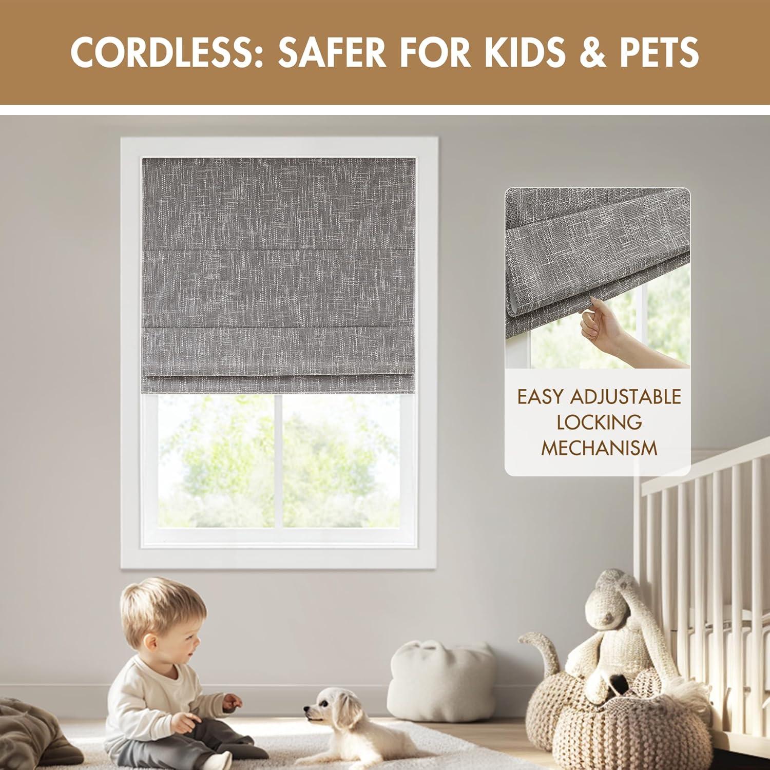 imageMadison Park Galen Matte White Cordless Roman Shades Fabric Privacy Single Panel Darkening Energy Efficient Thermal Insulated Window Blind Treatment for Home Living Room Decor 23quot W x 64quot HSlubtextured Grey