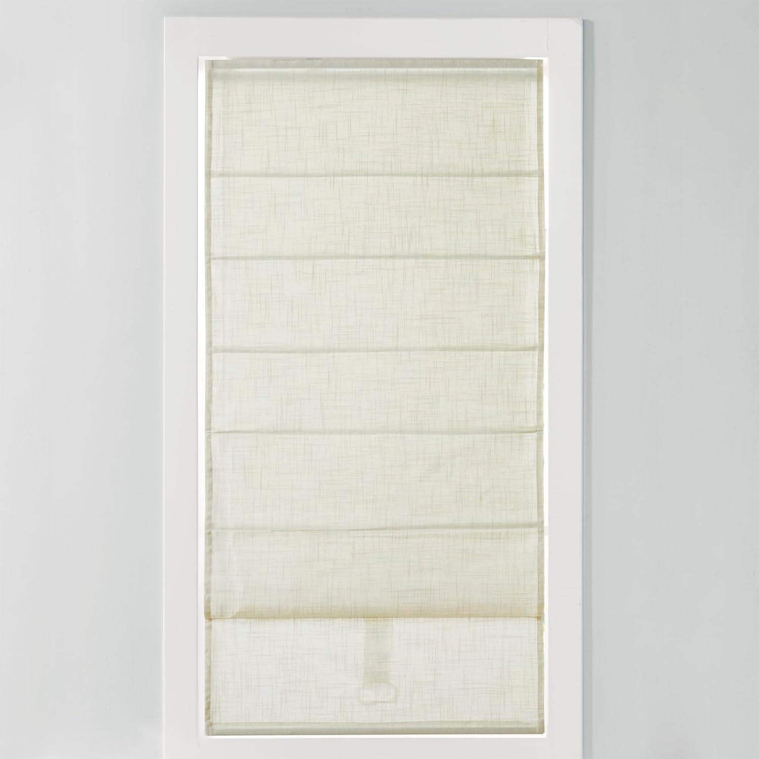 imageMadison Park Galen Matte White Cordless Roman Shades Fabric Privacy Single Panel Darkening Energy Efficient Thermal Insulated Window Blind Treatment for Home Living Room Decor 23quot W x 64quot HLinen Blend Ivory