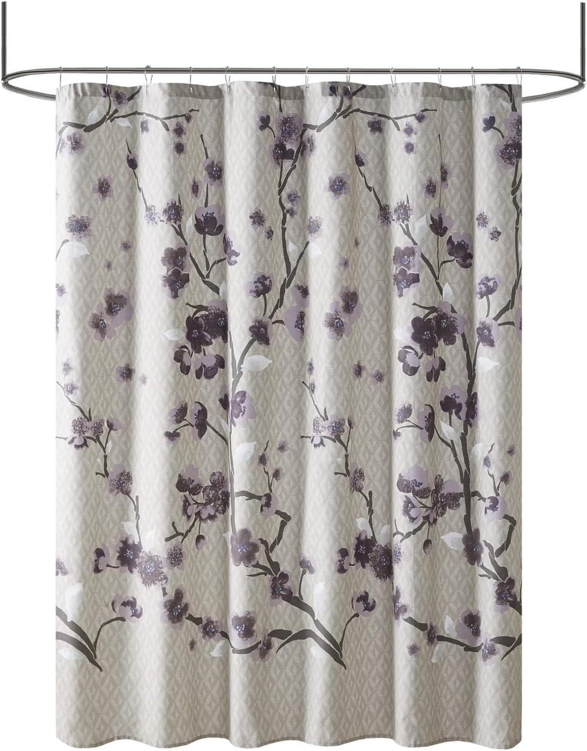 imageMadison Park Holly Modern Cotton Fabric Long Shower Curtain Floral Shower Curtains for Bathroom 72 X 72 GreyPurple Taupe72W x 72L Pack of 1