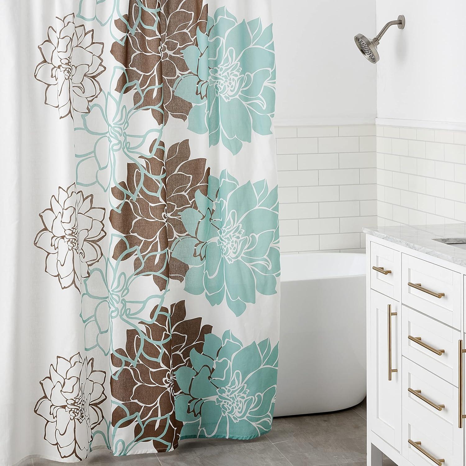 imageMadison Park Lola 100 Cotton Shower Curtain Casual Large Floral Design Modern Bathroom Decor Machine Washable Fabric Privacy Screen 72x72quot GreyPeachBlueBrown
