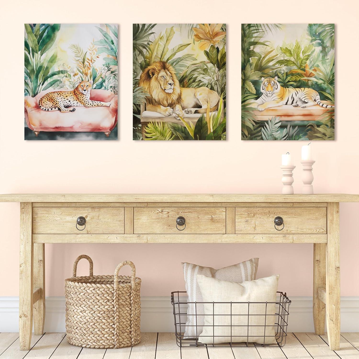 imageMadison Park Majestic Jungle Animal Canvas Cheetah Painting Wall Decor for Bedroom Printed And Stretched On Wooden Frame Ready To Hang Wall Art Jungle Feline Living Room Dcor GreenMultiTiger