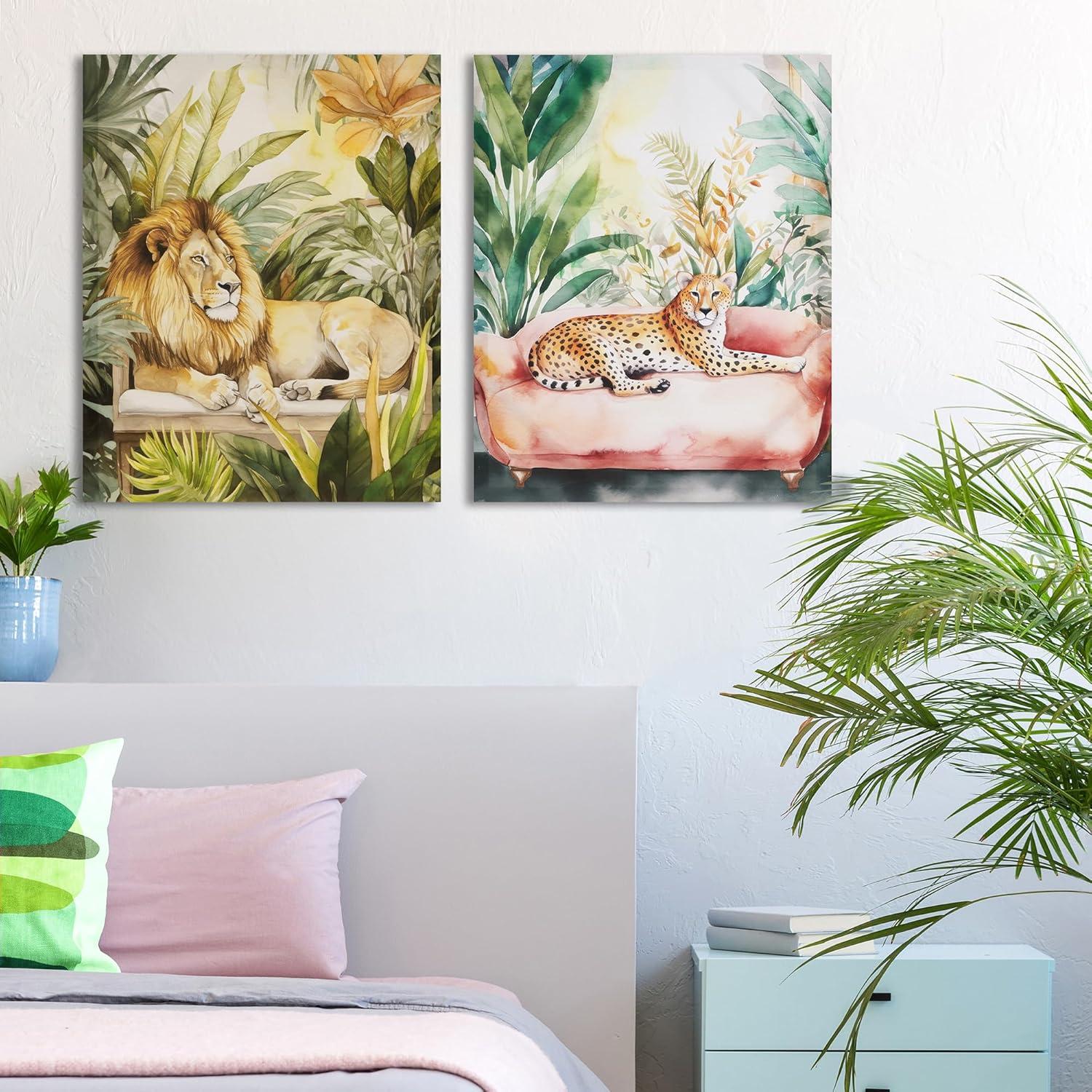 imageMadison Park Majestic Jungle Animal Canvas Cheetah Painting Wall Decor for Bedroom Printed And Stretched On Wooden Frame Ready To Hang Wall Art Jungle Feline Living Room Dcor GreenMultiCheetah