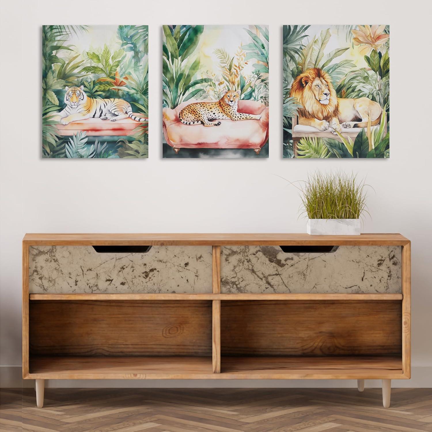 imageMadison Park Majestic Jungle Animal Canvas Cheetah Painting Wall Decor for Bedroom Printed And Stretched On Wooden Frame Ready To Hang Wall Art Jungle Feline Living Room Dcor GreenMultiCheetah