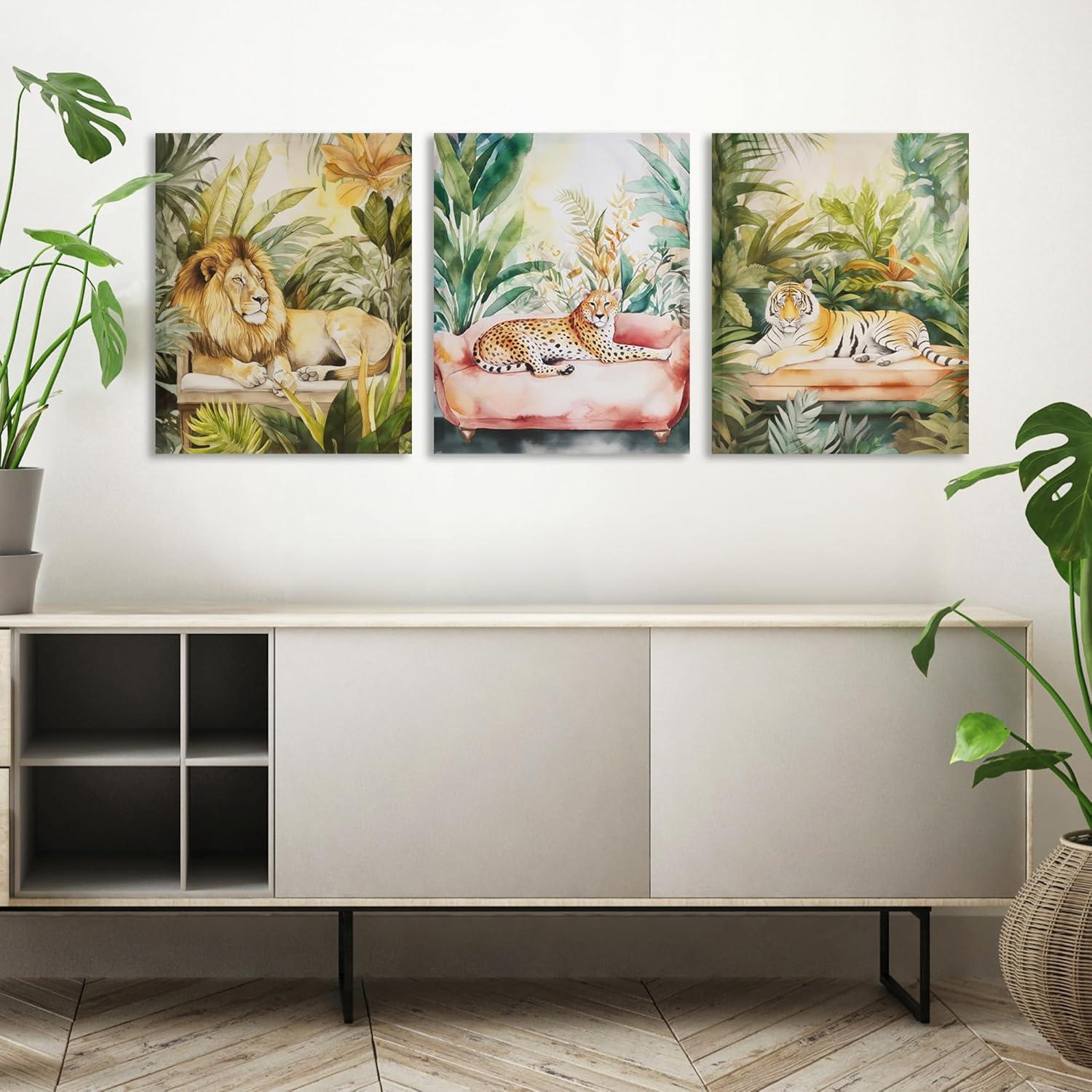 imageMadison Park Majestic Jungle Animal Canvas Cheetah Painting Wall Decor for Bedroom Printed And Stretched On Wooden Frame Ready To Hang Wall Art Jungle Feline Living Room Dcor GreenMultiCheetah