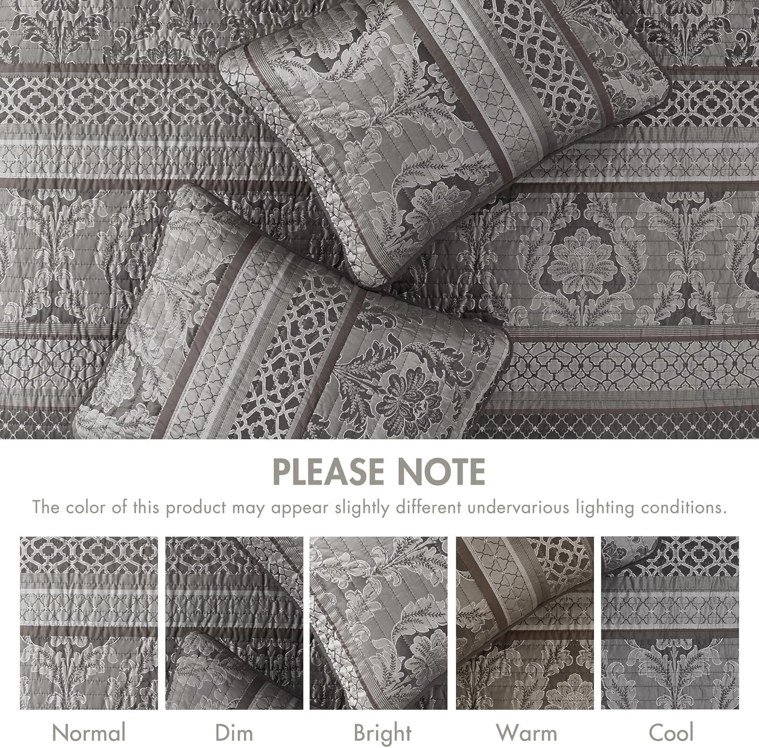 imageMadison Park Quilt Traditional Damask Design All Season Lightweight Coverlet Bedspread Bedding Set Matching Shams Pillows 104quotx94quot Bellagio Jacquard Grey 6 PieceGrey