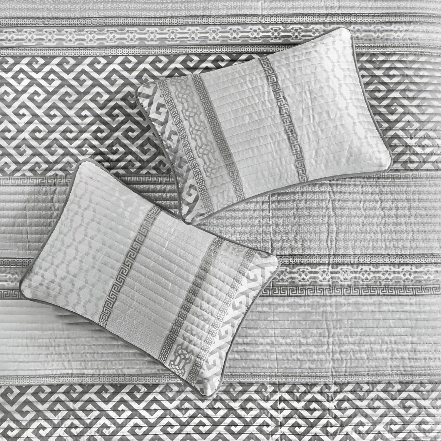imageMadison Park Quilt Traditional Damask Design All Season Lightweight Coverlet Bedspread Bedding Set Matching Shams Pillows 104quotx94quot Bellagio Jacquard Grey 6 PieceGeometric Grey