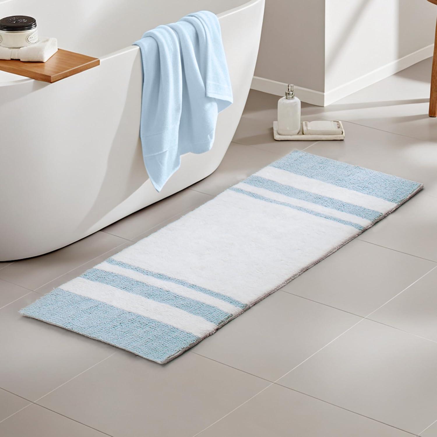 imageMadison Park Reversible Spa Rug 100Cotton Striped Ultra Soft Water Fast Bath NonSlip Absorbent Quick Dry Mats for Tub Shower Room and Bathroom 20x30 Taupe Pack of 1Blue