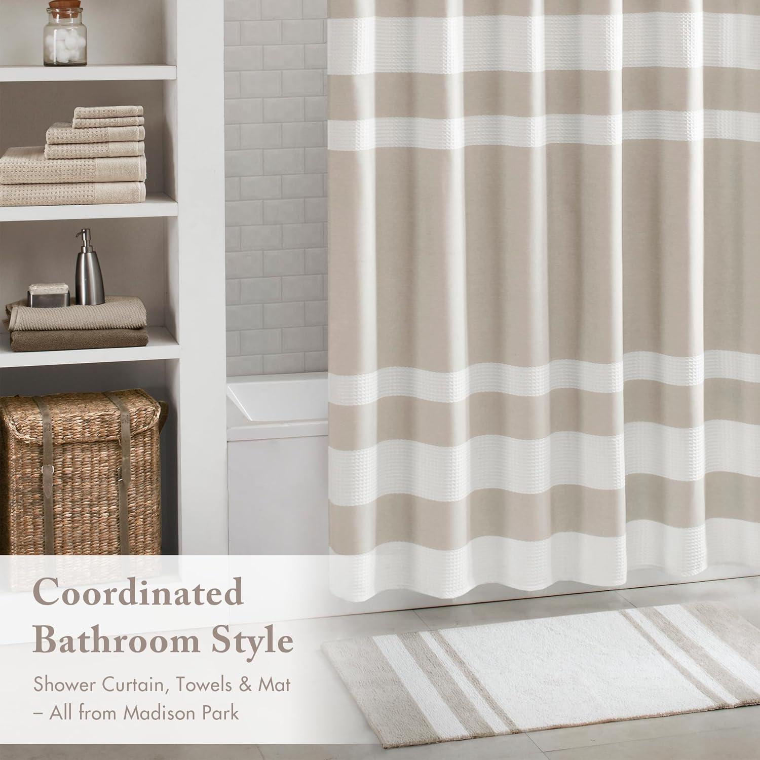imageMadison Park Reversible Spa Rug 100Cotton Striped Ultra Soft Water Fast Bath NonSlip Absorbent Quick Dry Mats for Tub Shower Room and Bathroom 20x30 Taupe Pack of 1Taupe