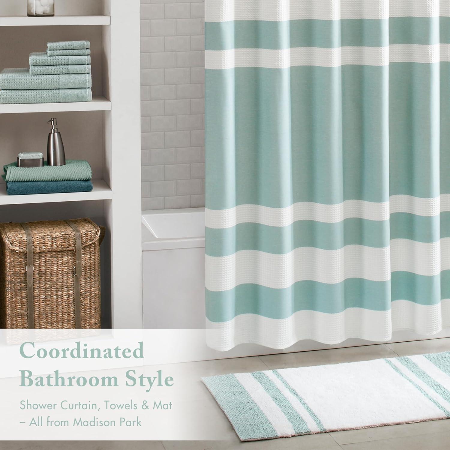 imageMadison Park Reversible Spa Rug 100Cotton Striped Ultra Soft Water Fast Bath NonSlip Absorbent Quick Dry Mats for Tub Shower Room and Bathroom 20x30 Taupe Pack of 1Aqua