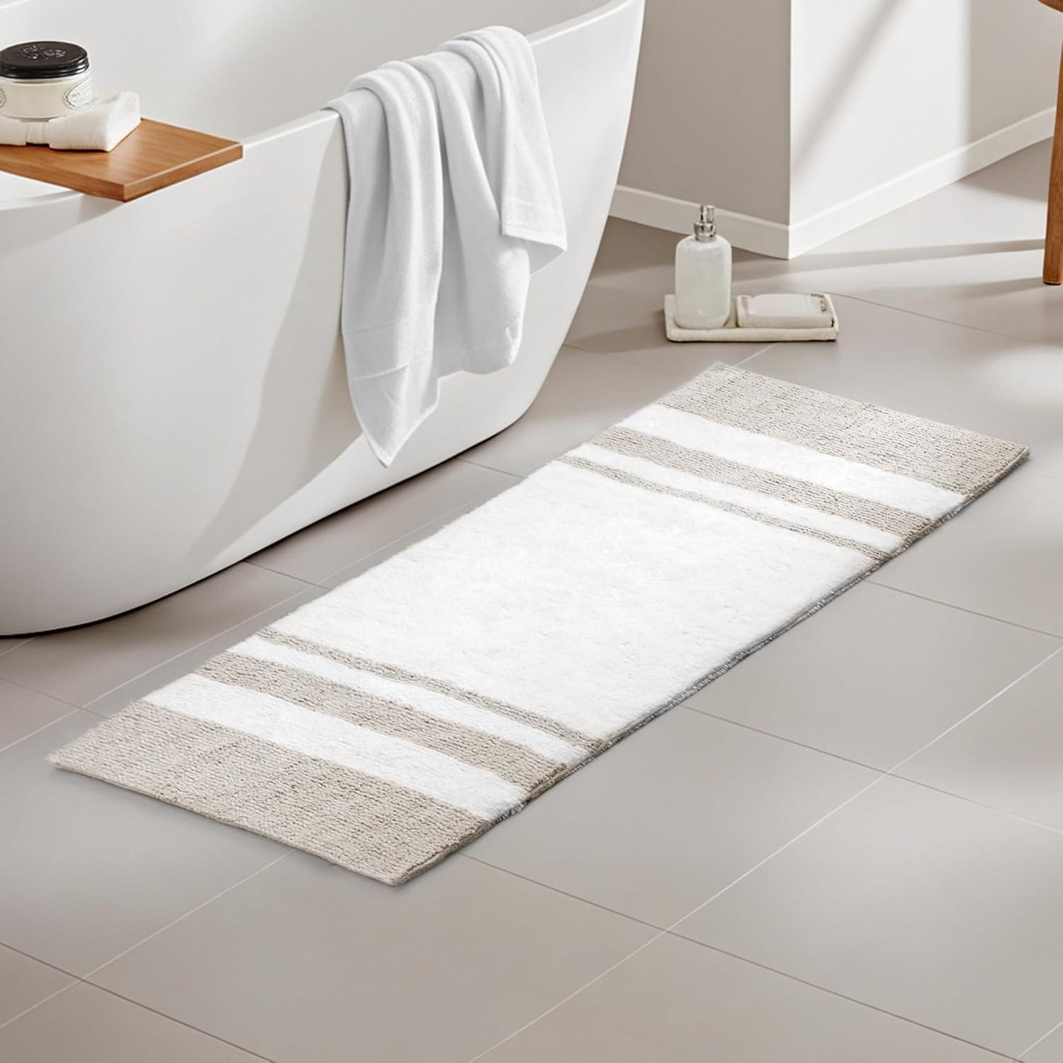 imageMadison Park Reversible Spa Rug 100Cotton Striped Ultra Soft Water Fast Bath NonSlip Absorbent Quick Dry Mats for Tub Shower Room and Bathroom 20x30 Taupe Pack of 1Taupe