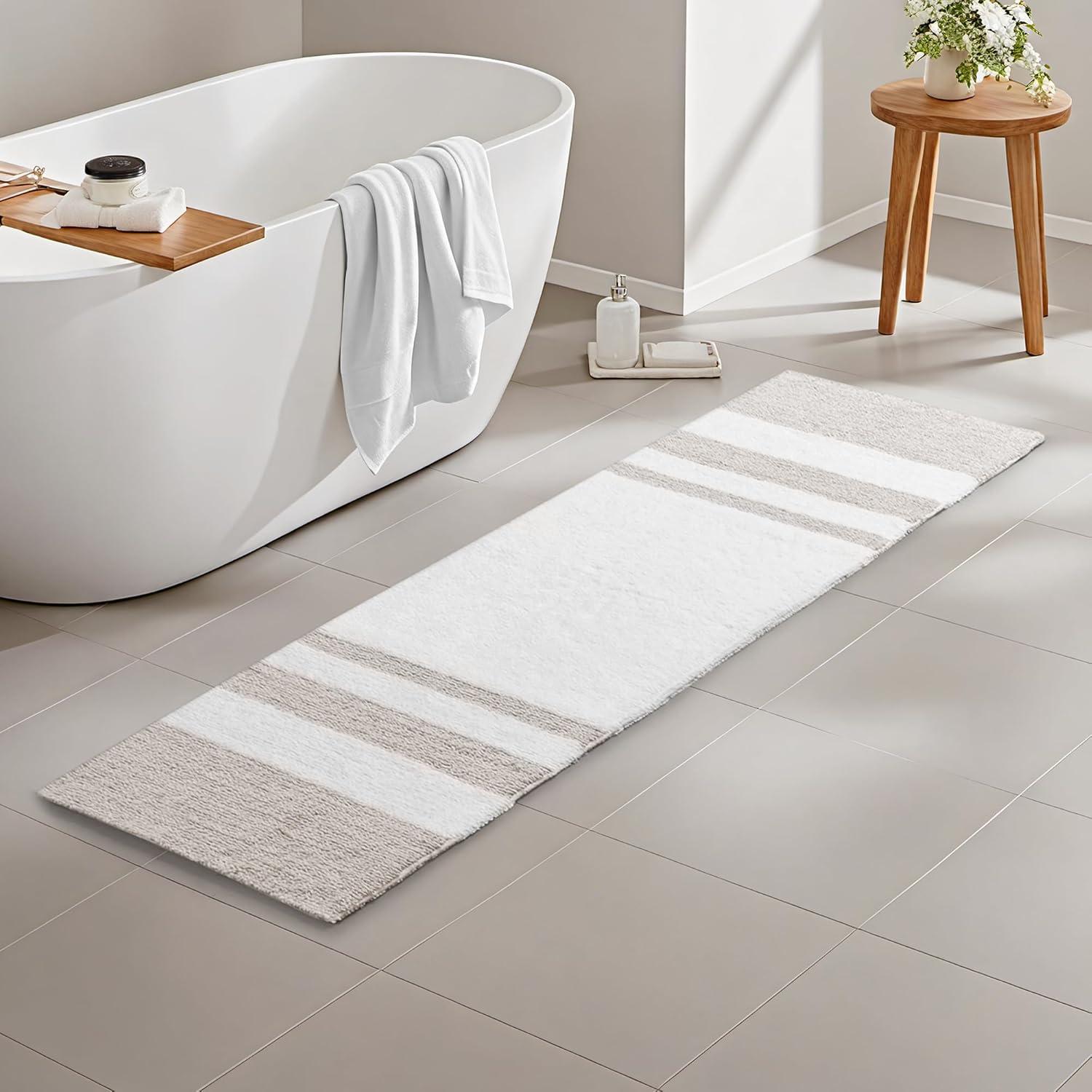 imageMadison Park Reversible Spa Rug 100Cotton Striped Ultra Soft Water Fast Bath NonSlip Absorbent Quick Dry Mats for Tub Shower Room and Bathroom 20x30 Taupe Pack of 1Taupe