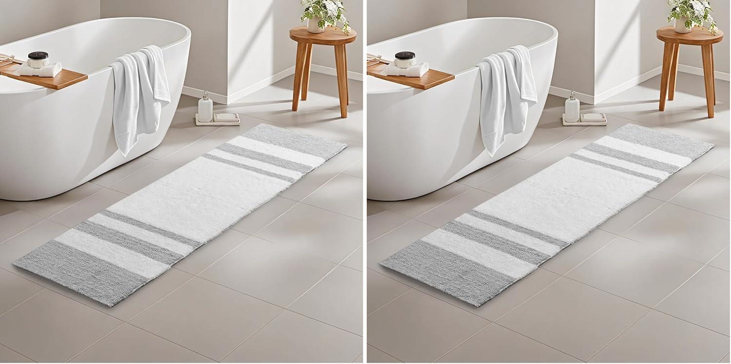 imageMadison Park Reversible Spa Rug 100Cotton Striped Ultra Soft Water Fast Bath NonSlip Absorbent Quick Dry Mats for Tub Shower Room and Bathroom 20x30 Taupe Pack of 1Grey