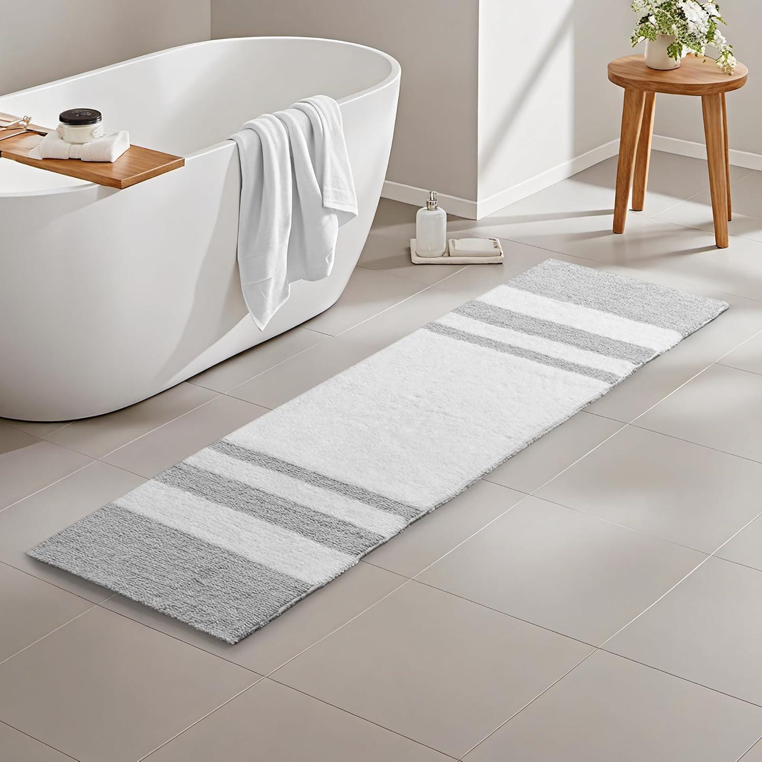 imageMadison Park Reversible Spa Rug 100Cotton Striped Ultra Soft Water Fast Bath NonSlip Absorbent Quick Dry Mats for Tub Shower Room and Bathroom 20x30 Taupe Pack of 1Grey