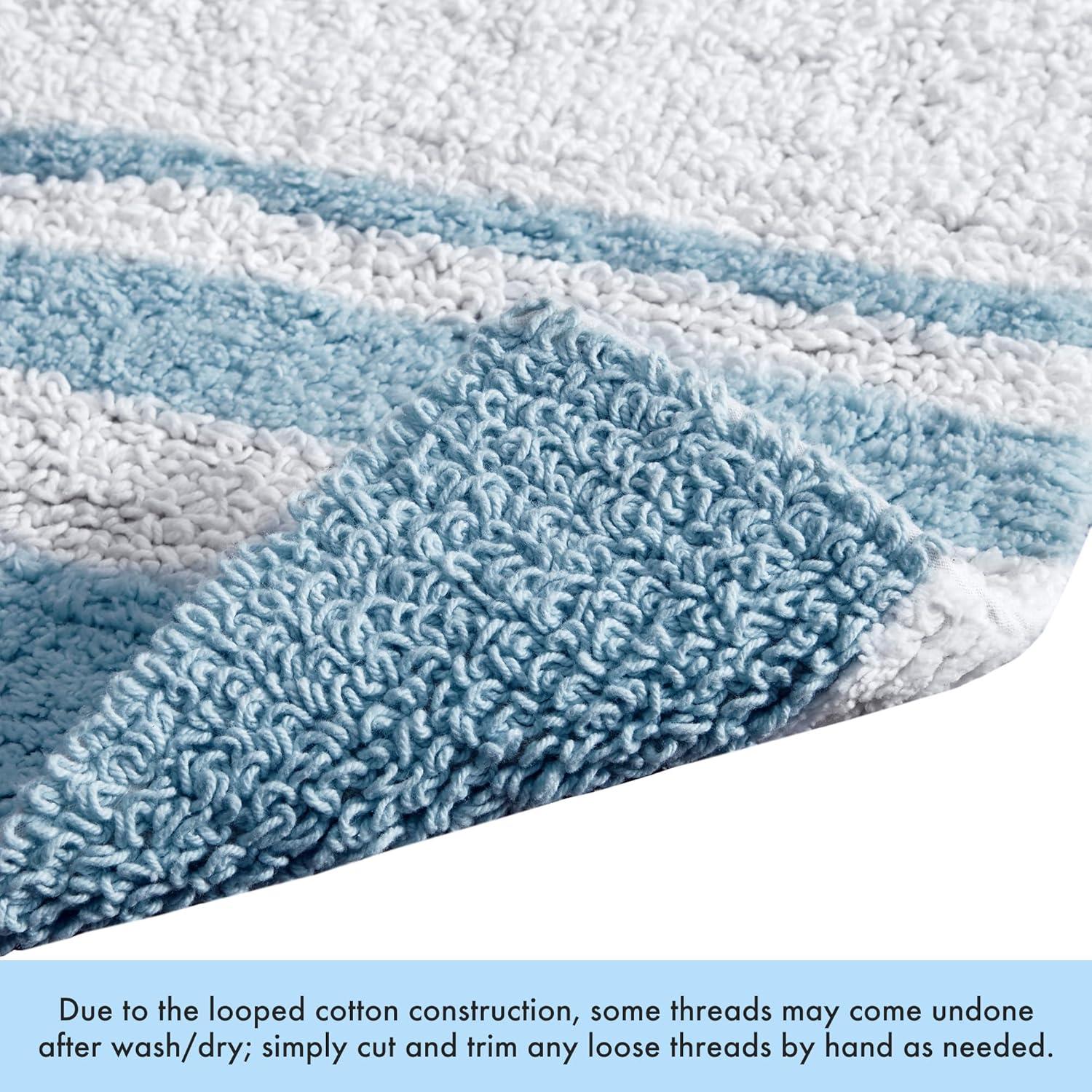 imageMadison Park Reversible Spa Rug 100Cotton Striped Ultra Soft Water Fast Bath NonSlip Absorbent Quick Dry Mats for Tub Shower Room and Bathroom 20x30 Taupe Pack of 1Blue