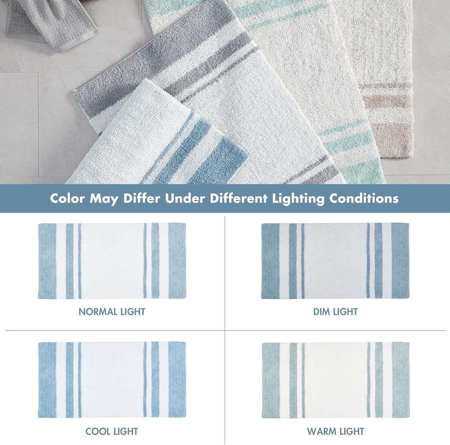 imageMadison Park Reversible Spa Rug 100Cotton Striped Ultra Soft Water Fast Bath NonSlip Absorbent Quick Dry Mats for Tub Shower Room and Bathroom 20x30 Taupe Pack of 1Blue