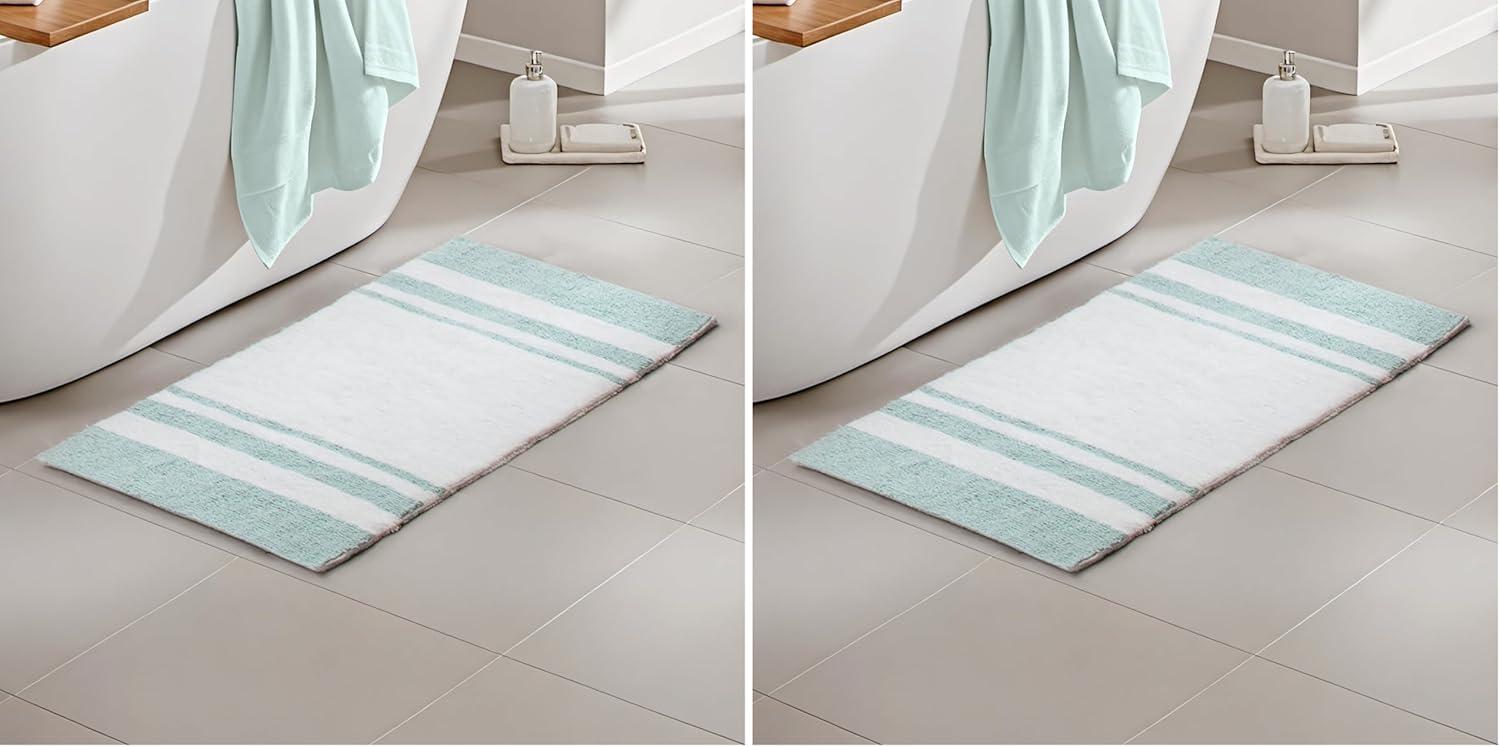 imageMadison Park Reversible Spa Rug 100Cotton Striped Ultra Soft Water Fast Bath NonSlip Absorbent Quick Dry Mats for Tub Shower Room and Bathroom 20x30 Taupe Pack of 1Aqua