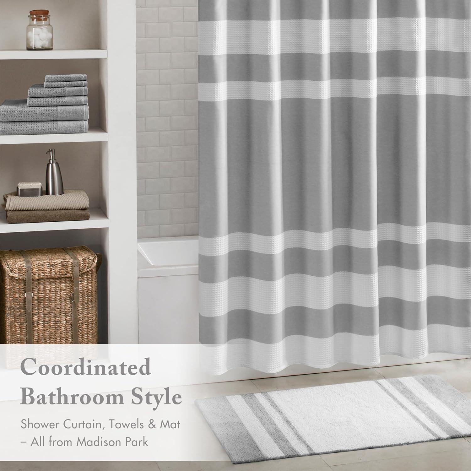 imageMadison Park Reversible Spa Rug 100Cotton Striped Ultra Soft Water Fast Bath NonSlip Absorbent Quick Dry Mats for Tub Shower Room and Bathroom 20x30 Taupe Pack of 1Grey