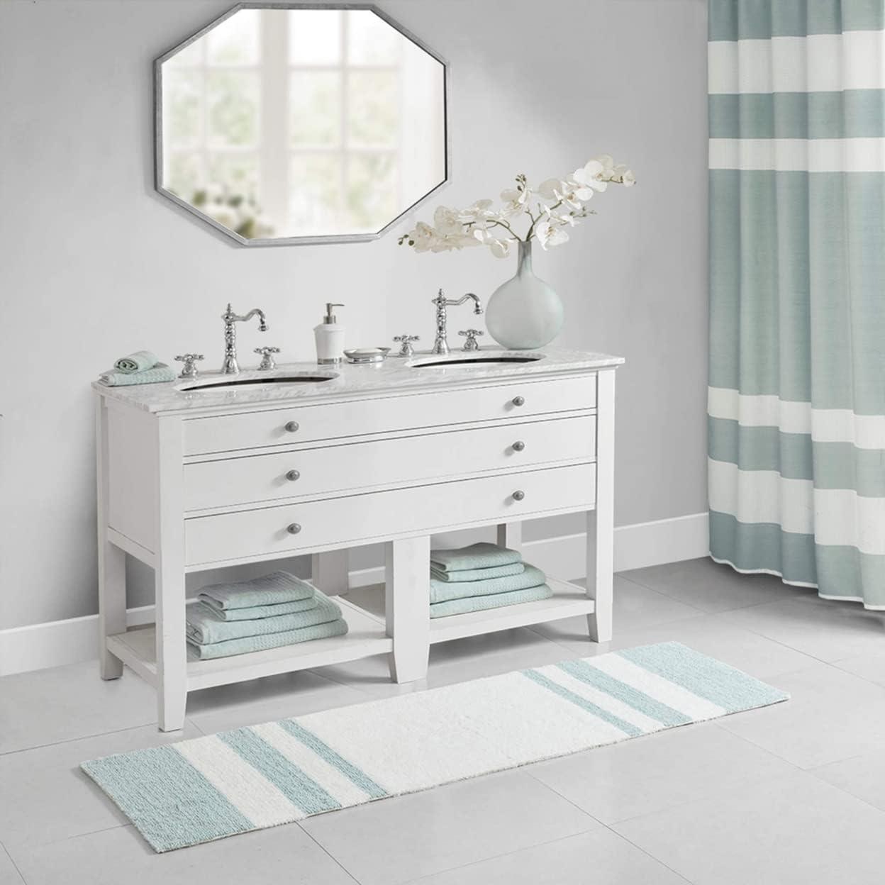 imageMadison Park Reversible Spa Rug 100Cotton Striped Ultra Soft Water Fast Bath NonSlip Absorbent Quick Dry Mats for Tub Shower Room and Bathroom 20x30 Taupe Pack of 1Aqua