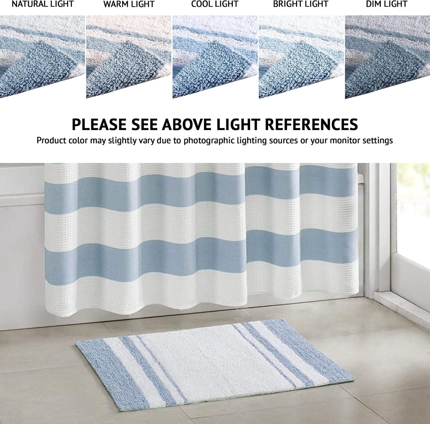 imageMadison Park Reversible Spa Rug 100Cotton Striped Ultra Soft Water Fast Bath NonSlip Absorbent Quick Dry Mats for Tub Shower Room and Bathroom 20x30 Taupe Pack of 1Blue