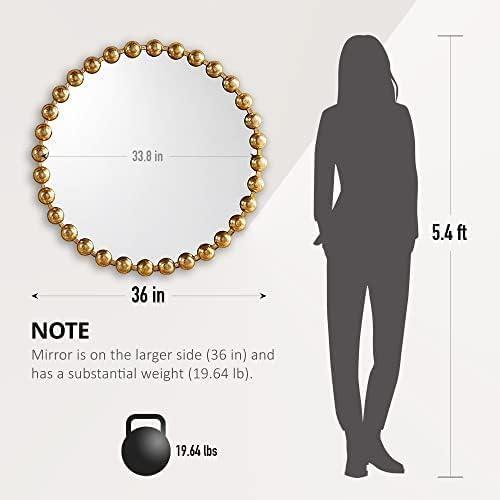 imageMadison Park Round Mirror Metal Frame Circle Mirror 36 inch Wall Art Decor Mounted Hanging for Entryway Bathroom hallway Living Room Vanity Marlowe GoldGold