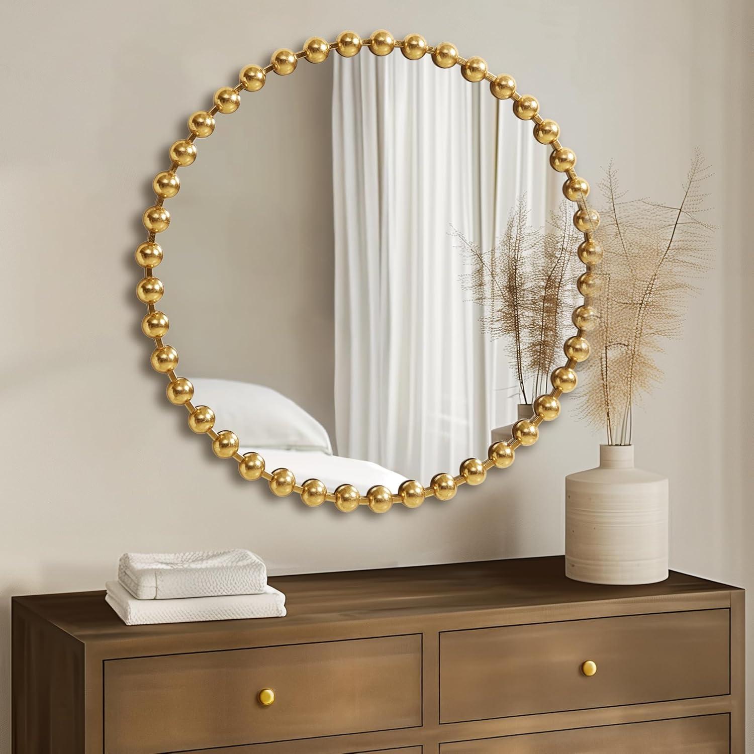 imageMadison Park Round Mirror Metal Frame Circle Mirror 36 inch Wall Art Decor Mounted Hanging for Entryway Bathroom hallway Living Room Vanity Marlowe GoldGold