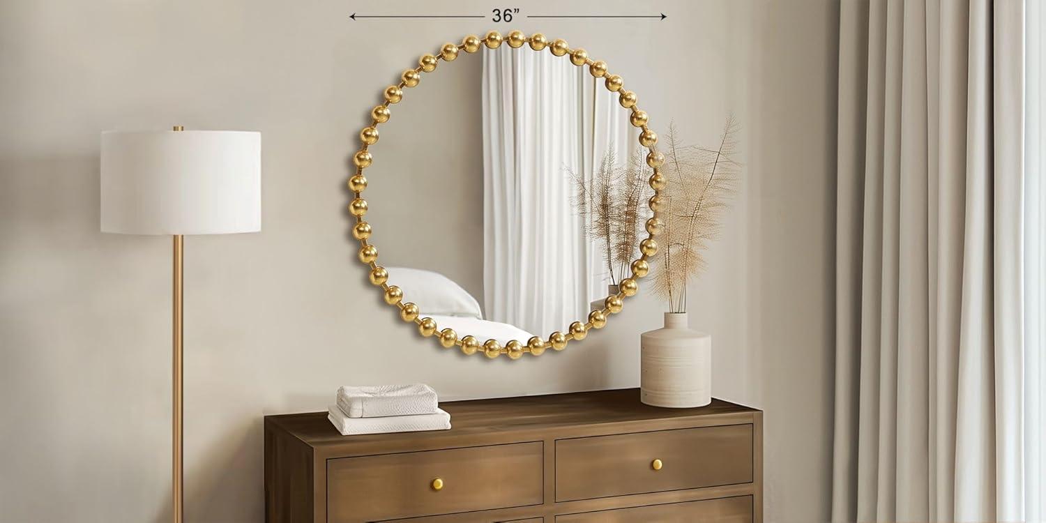 imageMadison Park Round Mirror Metal Frame Circle Mirror 36 inch Wall Art Decor Mounted Hanging for Entryway Bathroom hallway Living Room Vanity Marlowe GoldGold