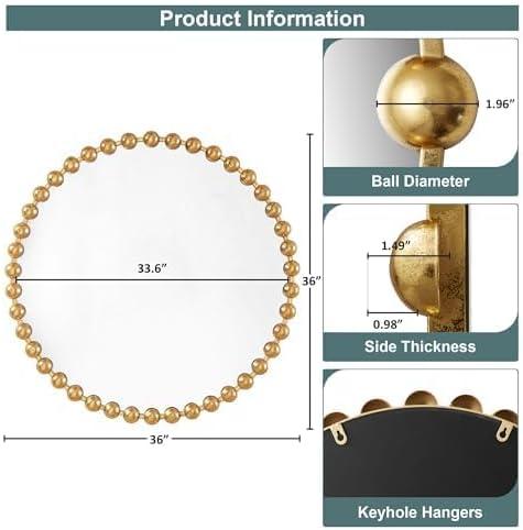 imageMadison Park Round Mirror Metal Frame Circle Mirror 36 inch Wall Art Decor Mounted Hanging for Entryway Bathroom hallway Living Room Vanity Marlowe GoldGold